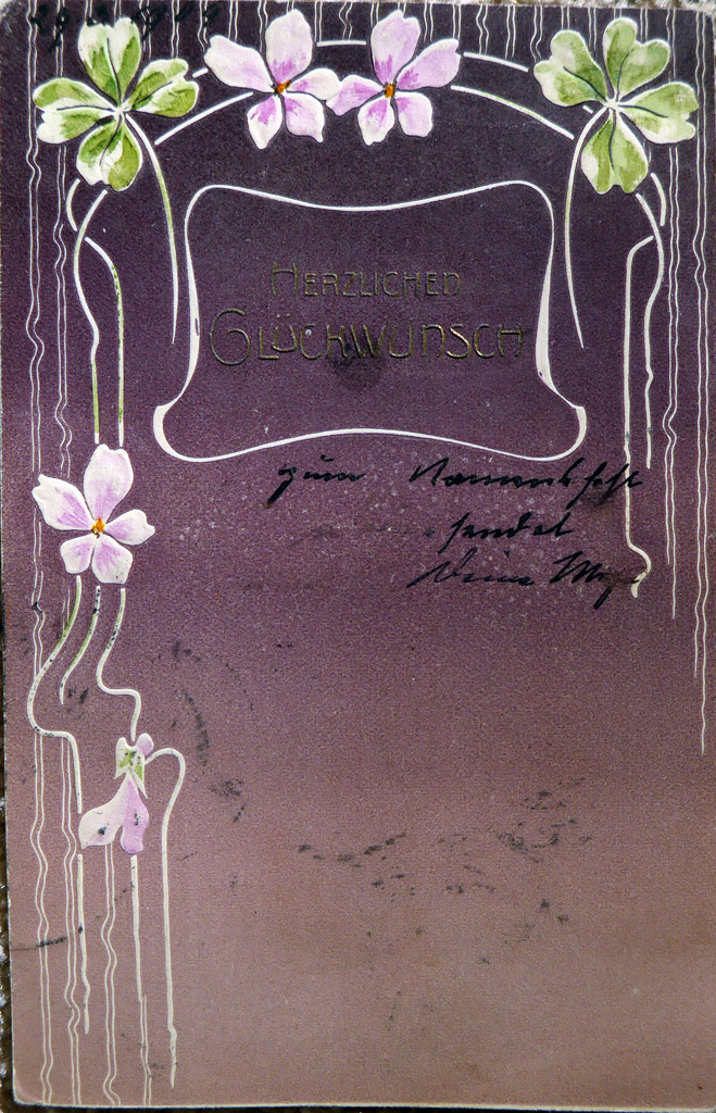 Four-Leaf Clover and Violets Art Nouveau Vintage Postcard Four-Leaf Clover and Violets Art Nouveau Vintage Postcard
